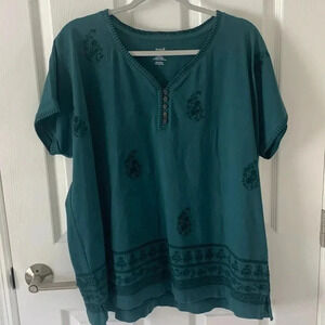 Pure Jill embroidered buttoned, V-neck T 100% cotton size large